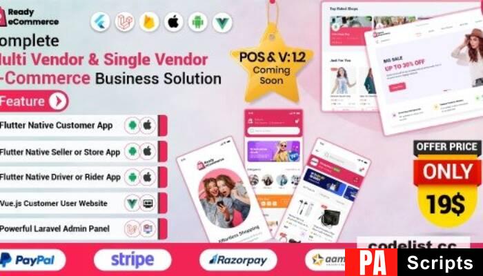 Ready ecommerce v1.0 – Complete Multi Vendor e-Commerce Mobile App, Website, Rider App with Seller App