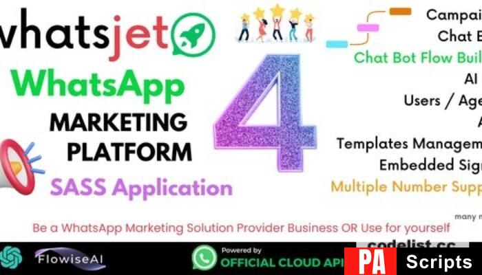 WhatsJet SaaS v4.1.1 – A WhatsApp Marketing Platform with Bulk Sending, Campaigns, Chat Bots & CRM – nulled