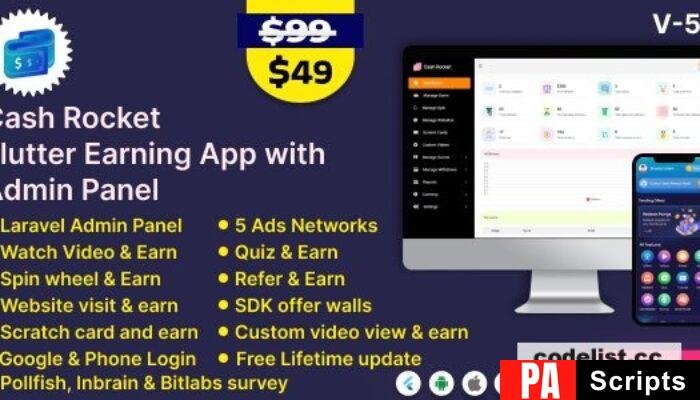 Cash Rocket v5.4 – Flutter Online Earning App with Admin Panel